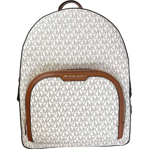 New Michael Kors Jaycee Large Logo Backpack Vanilla - Picture 1 of 3